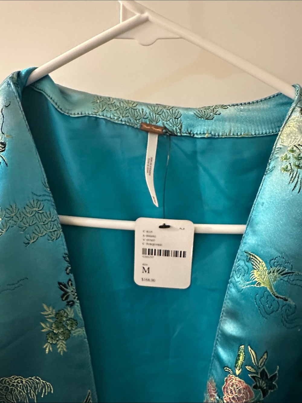 Free People Teal Floral Satin Long Coat - Picture 2 of 3